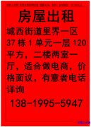房屋出租 城西街道里界一区37栋1单元一层120平方，二楼两室一厅，适合做电商，</strong>