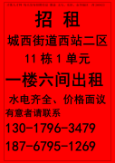 招 租 城西街道西站二区11栋1单元，一楼六间出租，水电齐全、价格面议，有意者请</strong>
