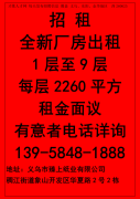 全新厂房出租，1层至9层，每层2260平方 租金面议，有意者电话详询</strong>