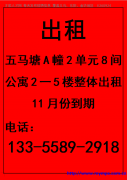 五马塘A幢2单元8间 公寓2一5楼整体出租 11月份到期